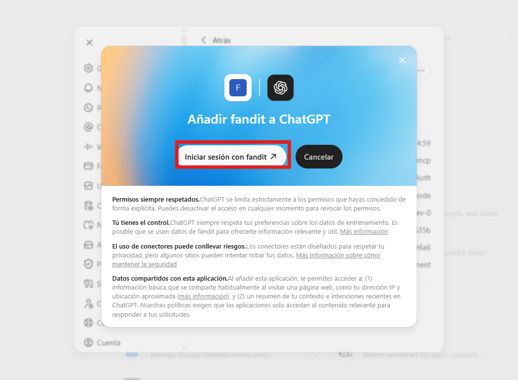 Captura 3 · Añadir fandit a ChatGPT