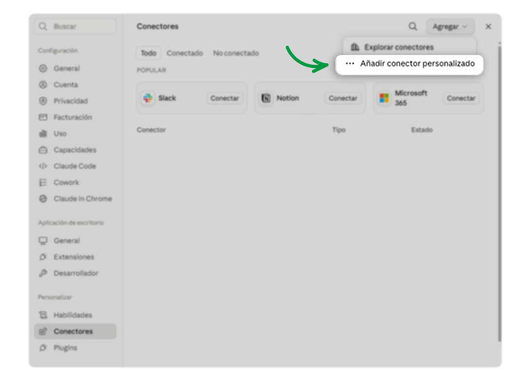 Captura 3 · Agregar conector personalizado