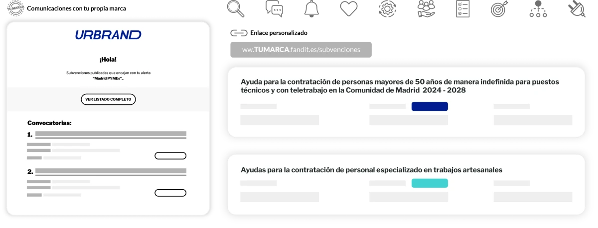 Buscador de subvenciones y comunicaciones por correo personalizados con la marca del cliente